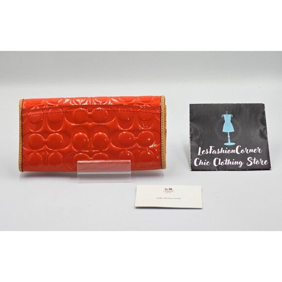 Coach Women's Orange Beige Patent Leather Signature Embossed Wallet Size L 2727 - Picture 5 of 10